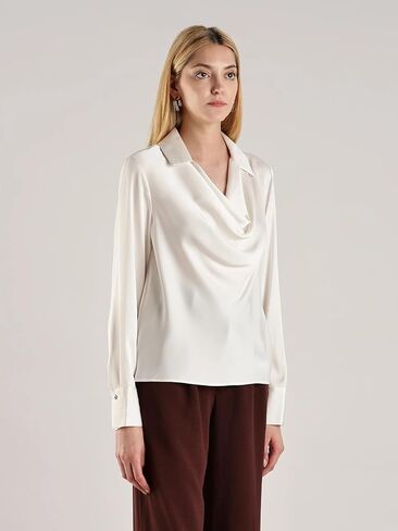 Calvin Klein Women's Long Sleeve Collar Drape Neck Blouse in Saudi Arabia