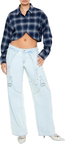 Forever 21 Women's Cropped Plaid Flannel Shirt in Saudi Arabia