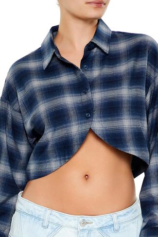 Forever 21 Women's Cropped Plaid Flannel Shirt in Saudi Arabia