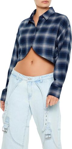 Forever 21 Women's Cropped Plaid Flannel Shirt in Saudi Arabia
