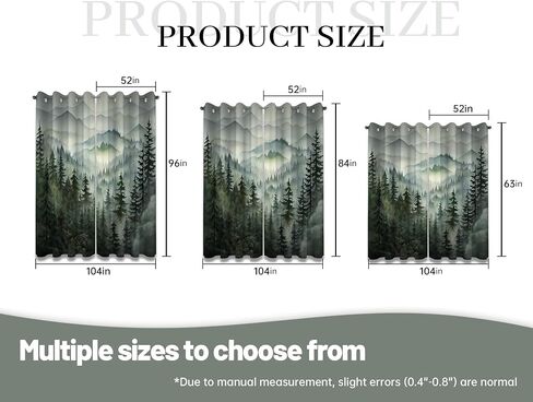 Forest Green Blackout Curtains Patterned Misty Nature Rustic Grommet Window Drapes for Bedroom Living Room Kitchen, Black Out 84 Inch Length 2 Panels Set, 84 X 52 Inch in Saudi Arabia