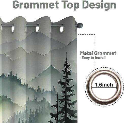 Forest Green Blackout Curtains Patterned Misty Nature Rustic Grommet Window Drapes for Bedroom Living Room Kitchen, Black Out 84 Inch Length 2 Panels Set, 84 X 52 Inch in Saudi Arabia