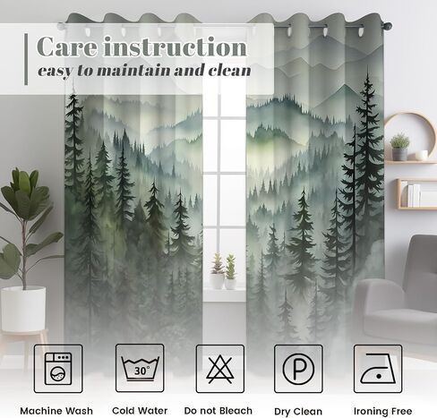 Forest Green Blackout Curtains Patterned Misty Nature Rustic Grommet Window Drapes for Bedroom Living Room Kitchen, Black Out 84 Inch Length 2 Panels Set, 84 X 52 Inch in Saudi Arabia