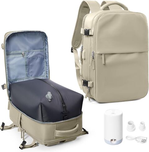 suwasp Vacuum Compression Backpack, 45L Expandable Travel Backpack with Electric Vacpack Pump, Travel Vacuum Bags with Shoe Compartment/17inch Laptop Compartment/USB Port, Grey in Kuwait