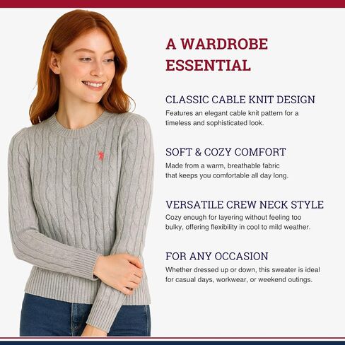 U.S. Polo Assn. Women's Crew Neck Sweaters – Raglan, Cable Knit & Striped in Kuwait