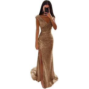 Sequin Long Prom Dresses for Women 2025 Mermaid Sparkly Ruched Formal Evening Gown with Slit in Saudi Arabia