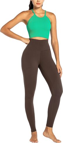 Sunzel Workout Leggings for Women, Tummy Control Compression Workout Gym Yoga Pants, No Front Seam & High Waist 28" Seal Brown Medium in Kuwait