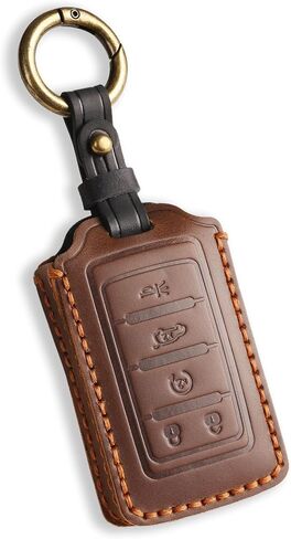 Vintage Leather Key Fob Cover Case for Jeep Grand Cherokee Wagoneer 2024 2025, Handmade Crazy Horse Leather, Brown in Saudi Arabia