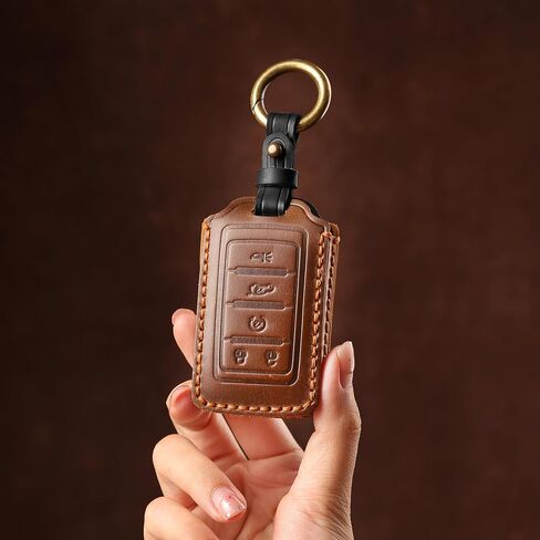Vintage Leather Key Fob Cover Case for Jeep Grand Cherokee Wagoneer 2024 2025, Handmade Crazy Horse Leather, Brown in Saudi Arabia