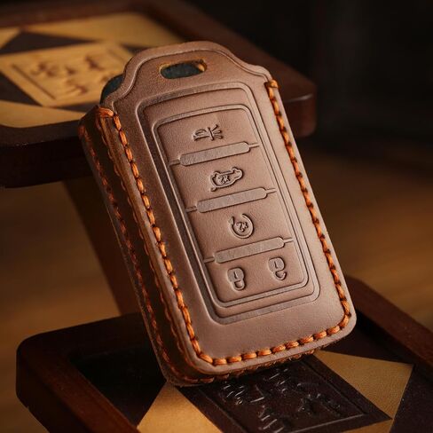 Vintage Leather Key Fob Cover Case for Jeep Grand Cherokee Wagoneer 2024 2025, Handmade Crazy Horse Leather, Brown in Saudi Arabia