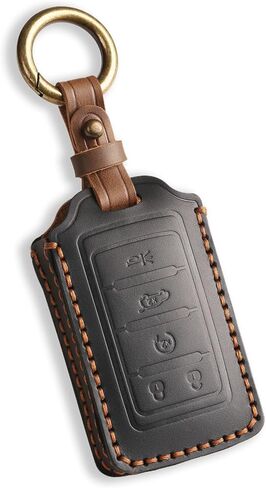 Vintage Leather Key Fob Cover Case for Jeep Grand Cherokee Wagoneer 2024 2025, Handmade Crazy Horse Leather, Brown in Saudi Arabia