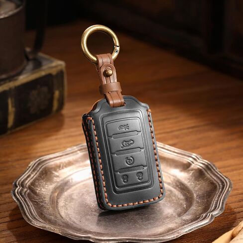 Vintage Leather Key Fob Cover Case for Jeep Grand Cherokee Wagoneer 2024 2025, Handmade Crazy Horse Leather, Brown in Saudi Arabia