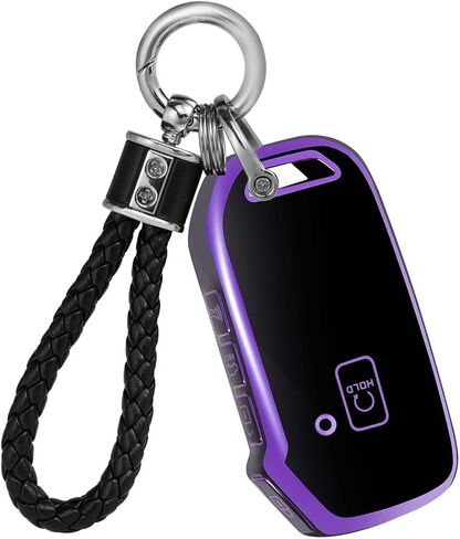غطاء مفتاح Kia Key Fob مع سلسلة مفاتيح، غطاء حافظة مفتاح Fob يناسب Kia K5 Forte Seltos Sportage Sorento Telluride Soul Ceed Cerato NIRO 2018-2022 ملحقات السيارة مفتاح ذكي، أرجواني أسود in Kuwait