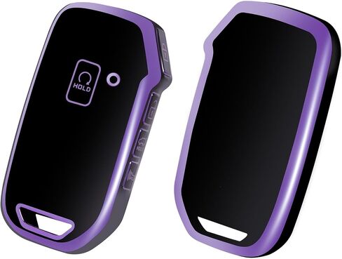 غطاء مفتاح Kia Key Fob مع سلسلة مفاتيح، غطاء حافظة مفتاح Fob يناسب Kia K5 Forte Seltos Sportage Sorento Telluride Soul Ceed Cerato NIRO 2018-2022 ملحقات السيارة مفتاح ذكي، أرجواني أسود in Kuwait