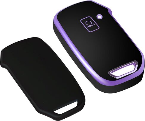 غطاء مفتاح Kia Key Fob مع سلسلة مفاتيح، غطاء حافظة مفتاح Fob يناسب Kia K5 Forte Seltos Sportage Sorento Telluride Soul Ceed Cerato NIRO 2018-2022 ملحقات السيارة مفتاح ذكي، أرجواني أسود in Kuwait