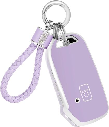 غطاء مفتاح Kia Key Fob مع سلسلة مفاتيح، غطاء حافظة مفتاح Fob يناسب Kia K5 Forte Seltos Sportage Sorento Telluride Soul Ceed Cerato NIRO 2018-2022 ملحقات السيارة مفتاح ذكي، أرجواني أسود in Kuwait