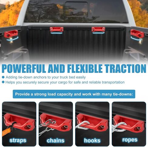 مرساة ربط لسرير الشاحنة من الألومنيوم مناسبة لسيارة Toyota Tacoma/Tundra/Jeep Gladiator/Dodge Ram 1500 ملحقات حاجز السرير، وصواميل T وسكك السرير ومرابط المقطورات وخطاف الشحن وحلقة D (أحمر، 4 قطع) in Kuwait