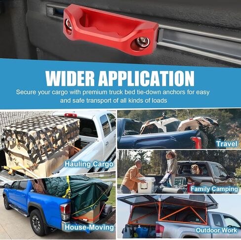 مرساة ربط لسرير الشاحنة من الألومنيوم مناسبة لسيارة Toyota Tacoma/Tundra/Jeep Gladiator/Dodge Ram 1500 ملحقات حاجز السرير، وصواميل T وسكك السرير ومرابط المقطورات وخطاف الشحن وحلقة D (أحمر، 4 قطع) in Kuwait