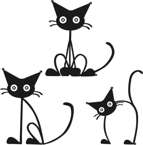 Threehoney Three Black Cat Wall Art Sculpture Funny Black Metal Cat Silhouette Wall Hanging Decor Signs for Cats Lover Home Bedroom Living Room Bathroom Kitchen Office Garden Hotel Decorations in Kuwait