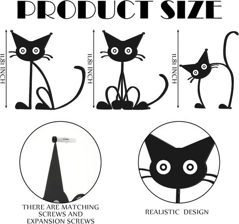 Threehoney Three Black Cat Wall Art Sculpture Funny Black Metal Cat Silhouette Wall Hanging Decor Signs for Cats Lover Home Bedroom Living Room Bathroom Kitchen Office Garden Hotel Decorations in Kuwait