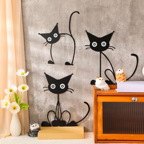 Threehoney Three Black Cat Wall Art Sculpture Funny Black Metal Cat Silhouette Wall Hanging Decor Signs for Cats Lover Home Bedroom Living Room Bathroom Kitchen Office Garden Hotel Decorations in Kuwait