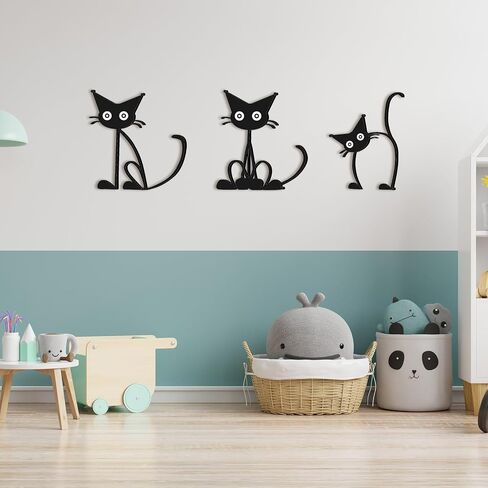 Threehoney Three Black Cat Wall Art Sculpture Funny Black Metal Cat Silhouette Wall Hanging Decor Signs for Cats Lover Home Bedroom Living Room Bathroom Kitchen Office Garden Hotel Decorations in Kuwait