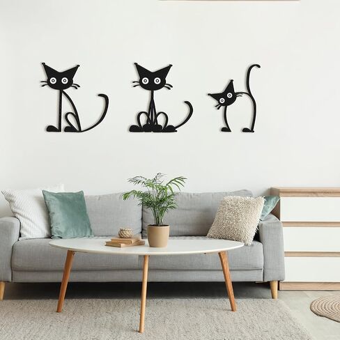 Threehoney Three Black Cat Wall Art Sculpture Funny Black Metal Cat Silhouette Wall Hanging Decor Signs for Cats Lover Home Bedroom Living Room Bathroom Kitchen Office Garden Hotel Decorations in Kuwait