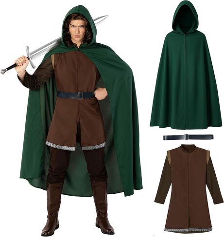 Morph Lord Medieval Costume Men With Tunic and Cloak, Renaissance Costume Mens Halloween Costumes For Mens Medieval Cloak in Saudi Arabia