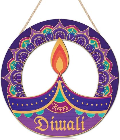 لافتة ترحيب للباب الأمامي من TOARTi Happy Diwali معلقة (19.65 × 11.4 بوصة)، ديكور حائط خشبي لحفلات المهرجان الهندي، مهرجان ديوالي للأضواء ديكورات ديبافالي in Saudi Arabia