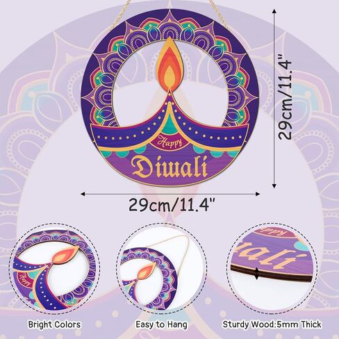 لافتة ترحيب للباب الأمامي من TOARTi Happy Diwali معلقة (19.65 × 11.4 بوصة)، ديكور حائط خشبي لحفلات المهرجان الهندي، مهرجان ديوالي للأضواء ديكورات ديبافالي in Saudi Arabia