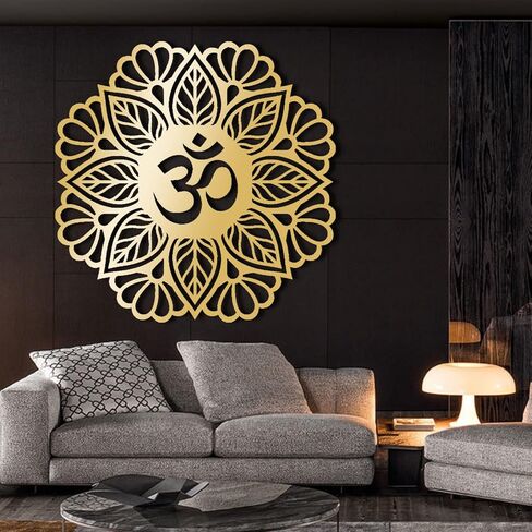 UGJSH Metal Mandala Wall Art, Metal Om Wall Art, Zen Decor for Office, Living Room, Bedroom, Yoga (Gold, 20" W x 20" H / 50x50cm) in Saudi Arabia