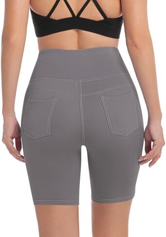 Plus Size Women's 8'' Athletic Long Shorts with 4 Pockets High Waisted Shorts for Women Walking Running Casual in Saudi Arabia