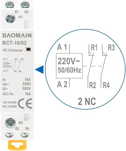 Baomain Normally Closed AC Contactor 63A 2 Pole 2 NC Universal Circuit Control 35mm DIN Rail Mount CE Listed BCT-63/02 (AC 110V) in Saudi Arabia