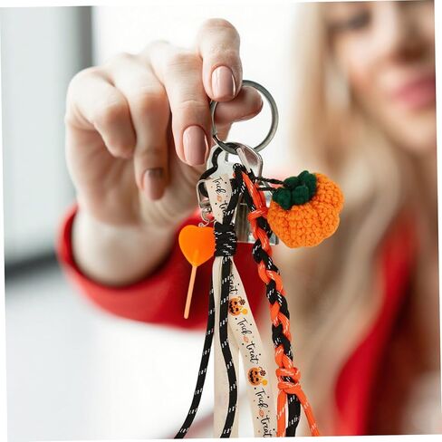 Halloween Keychain, Braided Rope Pumpkin Halloween Bag Charm Creative Tote Bag Purse Pendant for Women Girls in Saudi Arabia