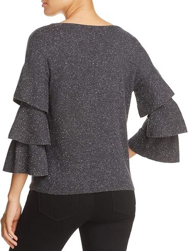 Women's Tiered Ruffled Bell Sleeve Donegal Sweater, Charcoal Gray (Large) in Saudi Arabia