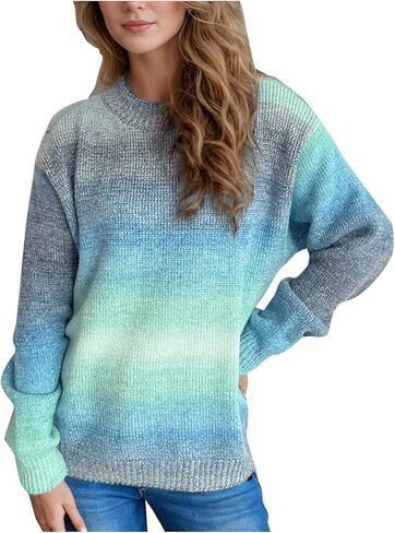 Women's Oversized Sweater Long Sleeve Crewneck Ombre Pullover Soft Casual Fall Fashion Knitted Tops in Saudi Arabia
