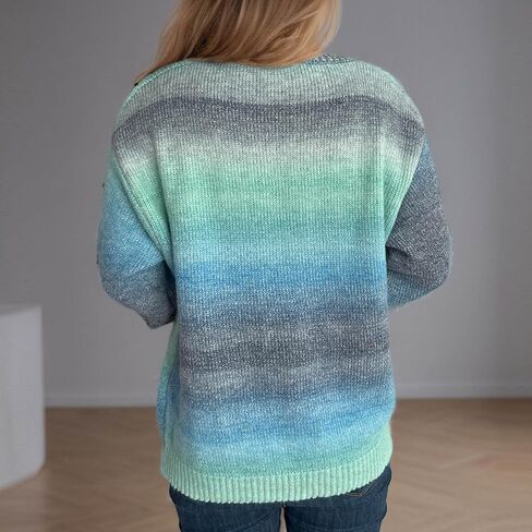 Women's Oversized Sweater Long Sleeve Crewneck Ombre Pullover Soft Casual Fall Fashion Knitted Tops in Saudi Arabia