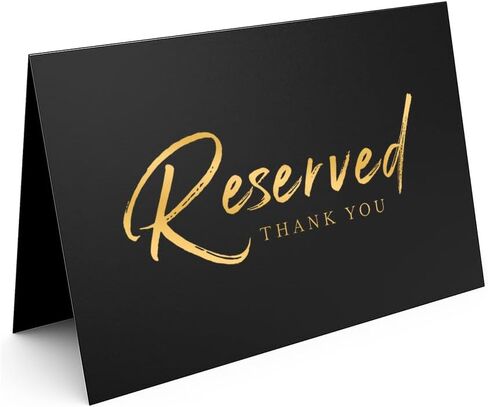 10PCS Gold Reserved Sign Double-Sided Folded Cards - 8x6 Inch Premium Paper Table Tents for Weddings, Parties, Restaurants | Reserved Seat Signs | Rustic Greenery Table Place Cards (Black gold) in Saudi Arabia