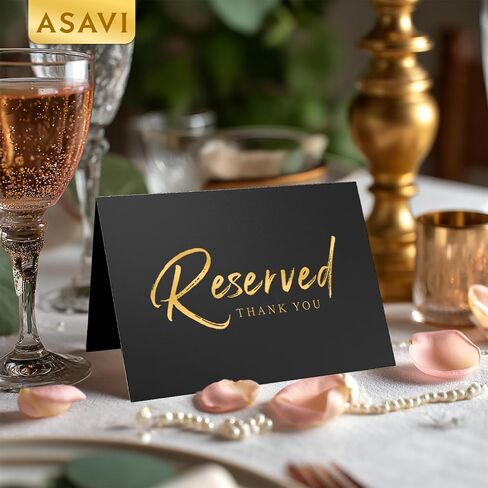 10PCS Gold Reserved Sign Double-Sided Folded Cards - 8x6 Inch Premium Paper Table Tents for Weddings, Parties, Restaurants | Reserved Seat Signs | Rustic Greenery Table Place Cards (Black gold) in Saudi Arabia