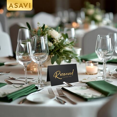 10PCS Gold Reserved Sign Double-Sided Folded Cards - 8x6 Inch Premium Paper Table Tents for Weddings, Parties, Restaurants | Reserved Seat Signs | Rustic Greenery Table Place Cards (Black gold) in Saudi Arabia