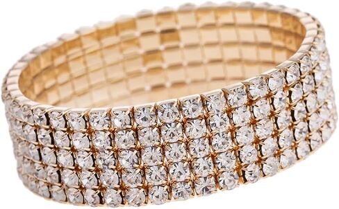 Rhinestone Bracelet for Women;5-layer Crystal Stretch Bracelets,14K Gold Plated Bangle for Prom Party Wedding Dating in Saudi Arabia