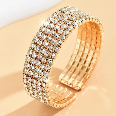 Rhinestone Bracelet for Women;5-layer Crystal Stretch Bracelets,14K Gold Plated Bangle for Prom Party Wedding Dating in Saudi Arabia