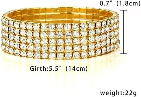 Rhinestone Bracelet for Women;5-layer Crystal Stretch Bracelets,14K Gold Plated Bangle for Prom Party Wedding Dating in Saudi Arabia