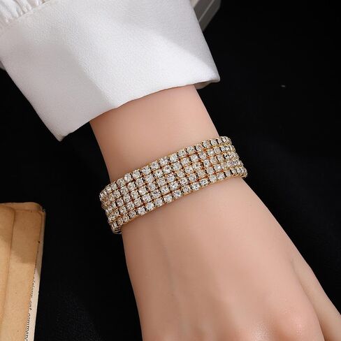 Rhinestone Bracelet for Women;5-layer Crystal Stretch Bracelets,14K Gold Plated Bangle for Prom Party Wedding Dating in Saudi Arabia