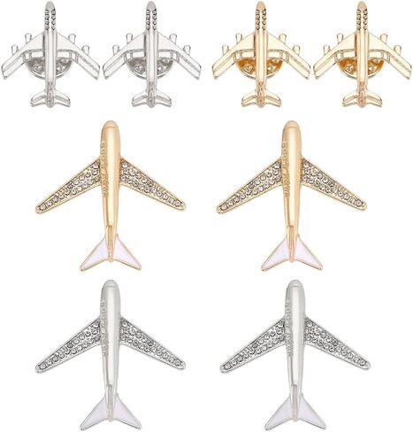 PH PandaHall 10pcs Airplane Brooch Pins 4 Styles Rhinestone Crystal Aircraft Brooches Flight Plane Tie Pins Lapel Pin for Women Men Suit Shirt Sweater Hat Coat Dress Bag Accessories, Platinum, Gold in Saudi Arabia