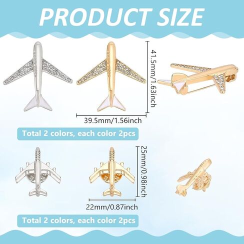 PH PandaHall 10pcs Airplane Brooch Pins 4 Styles Rhinestone Crystal Aircraft Brooches Flight Plane Tie Pins Lapel Pin for Women Men Suit Shirt Sweater Hat Coat Dress Bag Accessories, Platinum, Gold in Saudi Arabia