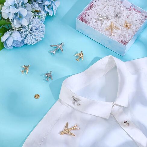 PH PandaHall 10pcs Airplane Brooch Pins 4 Styles Rhinestone Crystal Aircraft Brooches Flight Plane Tie Pins Lapel Pin for Women Men Suit Shirt Sweater Hat Coat Dress Bag Accessories, Platinum, Gold in Saudi Arabia