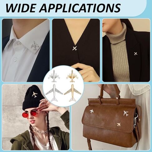 PH PandaHall 10pcs Airplane Brooch Pins 4 Styles Rhinestone Crystal Aircraft Brooches Flight Plane Tie Pins Lapel Pin for Women Men Suit Shirt Sweater Hat Coat Dress Bag Accessories, Platinum, Gold in Saudi Arabia