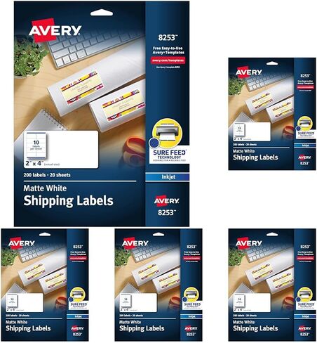 Avery Matte White Shipping Labels, Sure Feed Technology, Permanent Adhesive, 2" x 4", 200 Labels (8253) in Saudi Arabia