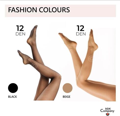 5-pack,12Denier brand women's tights-Comfort waistband,non-reinforced throughout, comfortable in Saudi Arabia